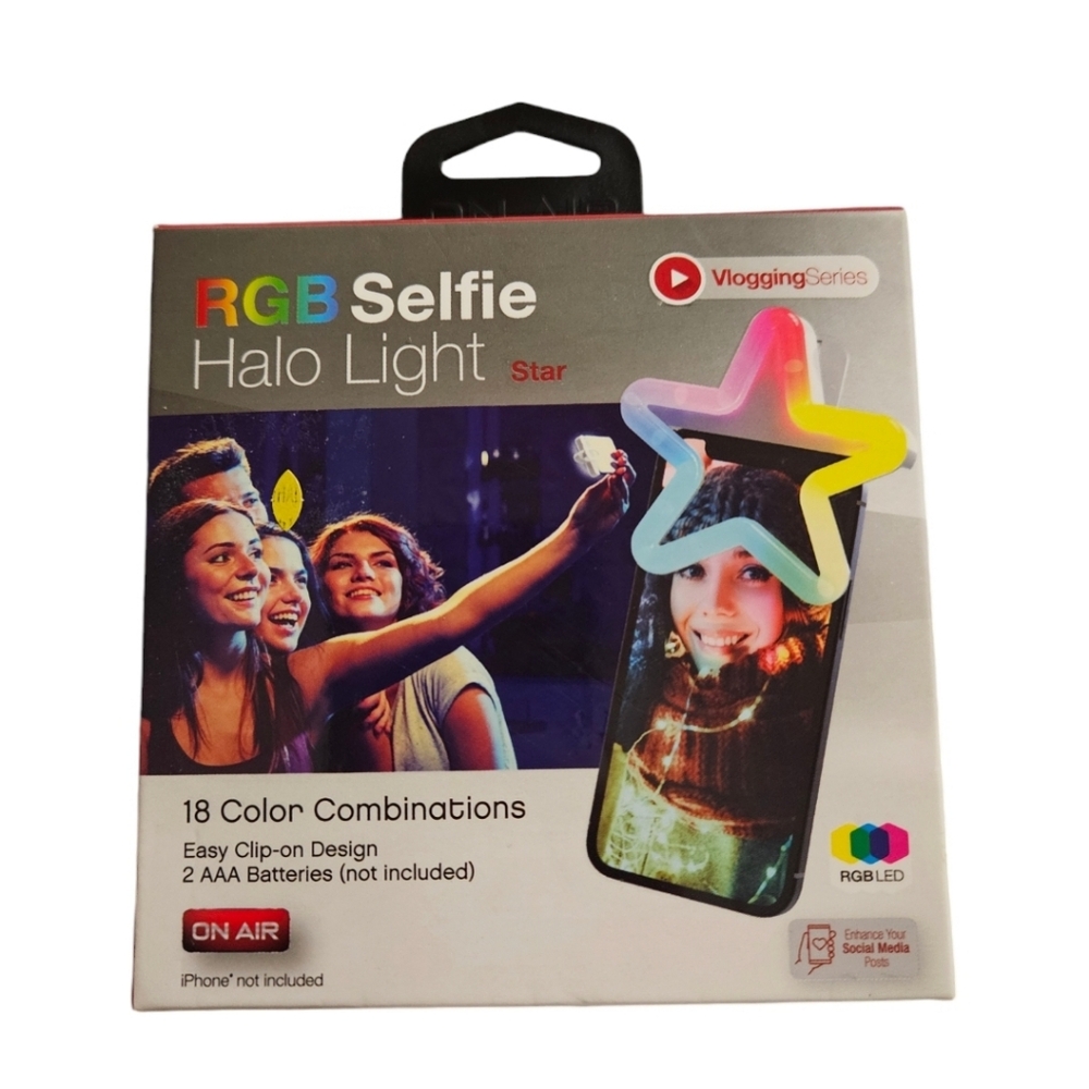 🆕️ On Air RGB Selfie Halo Light for Cell Phones ~ Star Shaped